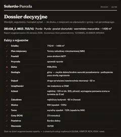 Miniatura pierwszej strony przykładowego dossier (działka pokazowa, Purda)